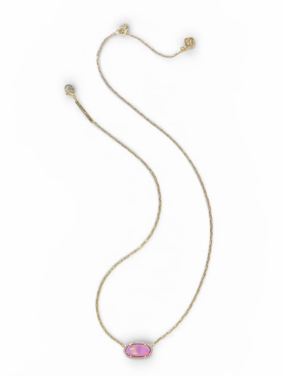 Kendra Scott Jewelry - NWT Kendra Scott Elisa Pave Frame Gold Pendant Necklace in Pink Opalescent Resin